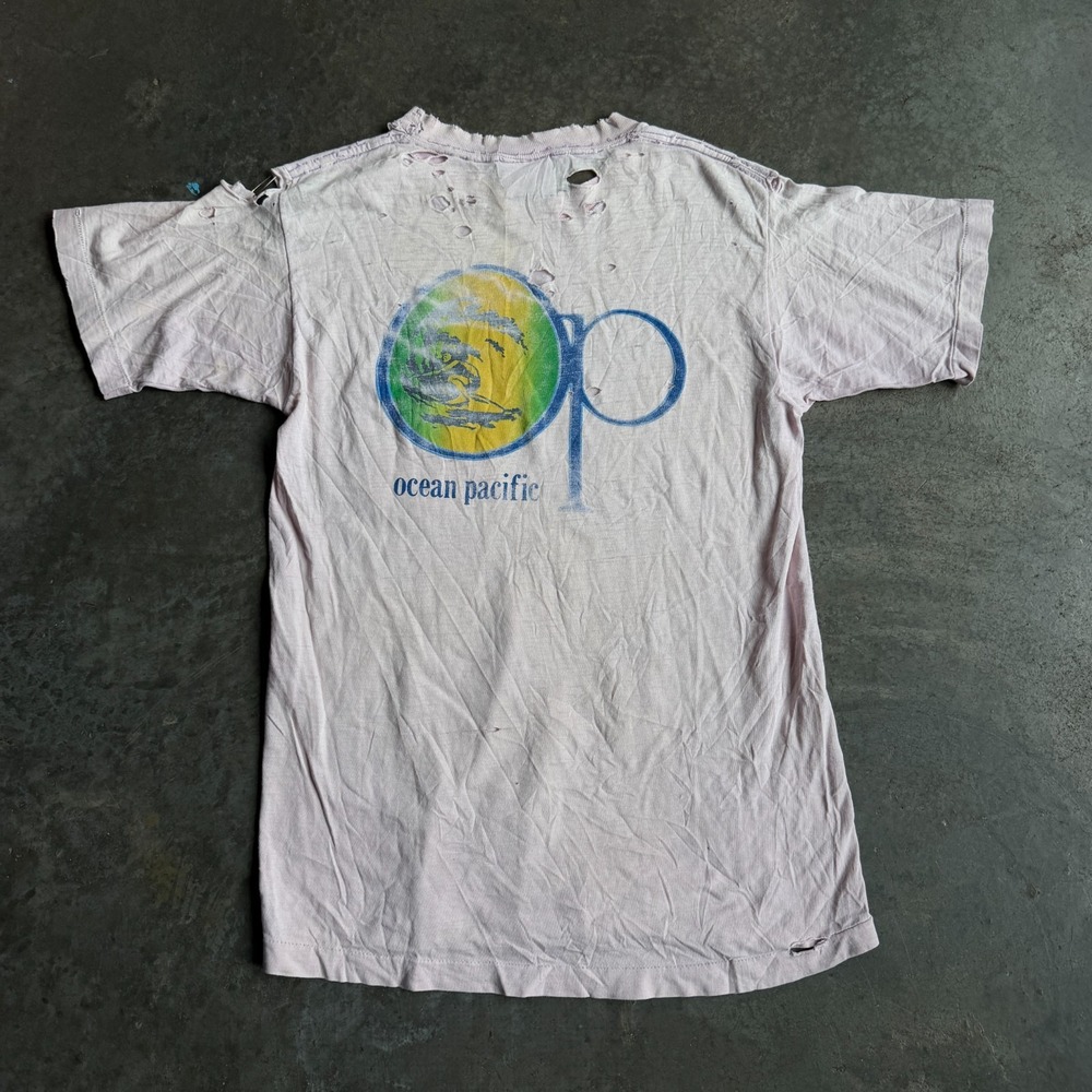 Vintage 80s Ocean Pacific Thrashed Paper Thin Surf Double Sided Shirt Mens S